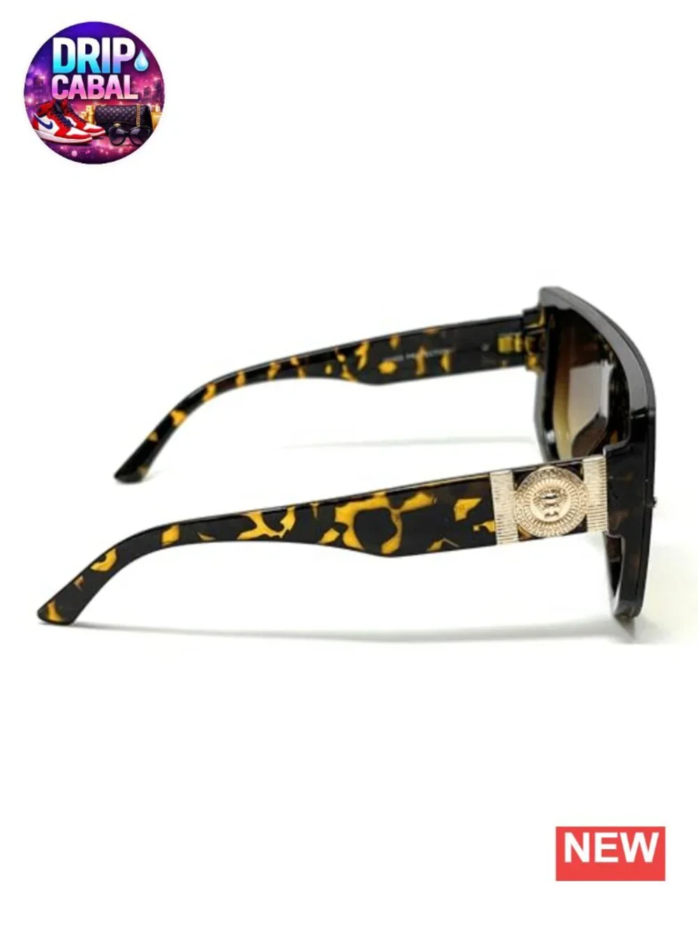 Oversized Square Sunglasses Gold Temple Accent UV Protection